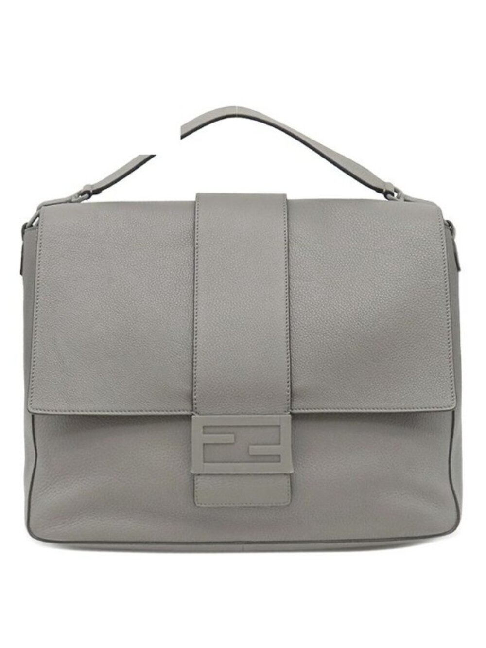 Fendi 2-Way Baguette Messenger Bag Large Leather Gray Silver